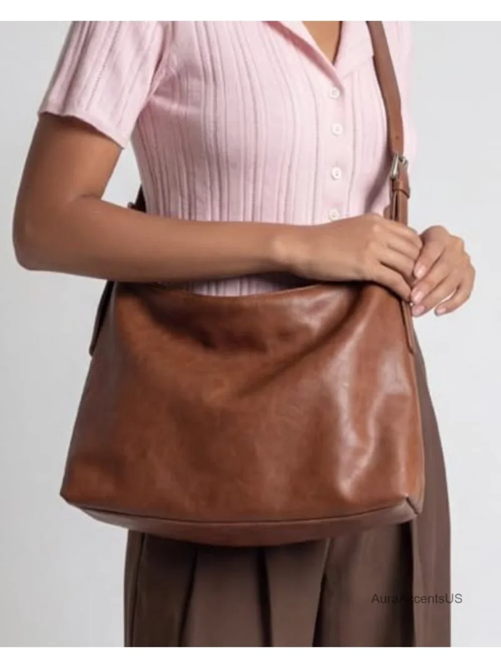 Vegan Leather Slouchy Hobo Bag Adjustable Strap Crossbody Purse